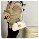 Elegant PU Leather Shoulder Bag with Gold Buckle