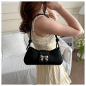 Handbag Chic Bow Pu Leather Shoulder Bag French Design Textured Underarm Bag for Women Evening Casual Party Gift