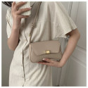Women's Elegant Solid Color PU Leather Crossbody Bag with Metal Lock Buckle | N279