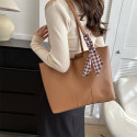 Elegant PU Leather Tote Bag with Scarf Accent | RM-50