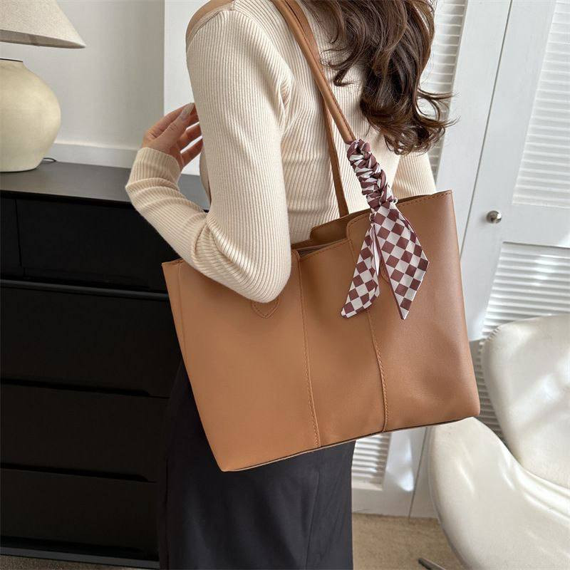 Elegant PU Leather Tote Bag with Scarf Accent | RM-50
