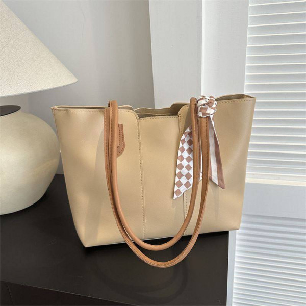 Elegant PU Leather Tote Bag with Scarf Accent | RM-50