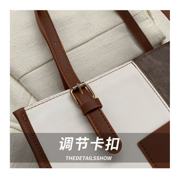 Elegant Patchwork Tote Bag with Scarf Accent | RM-60