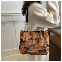 Trendy Newspaper Print Tote Bag with Chain Straps | RM-63