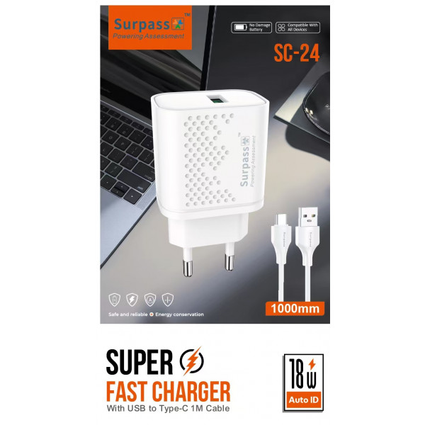 Surpass 18W USB To Type-C Charger SC-24 