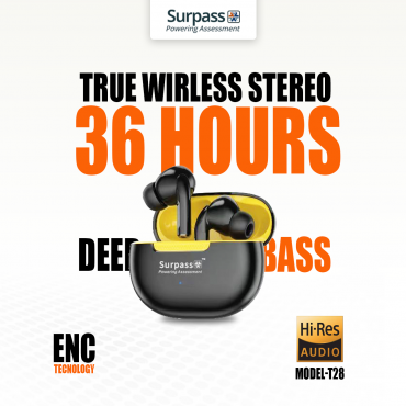 Surpass T-28 ENC Earbuds – 36 Hours of Pure Wireless Freedom!