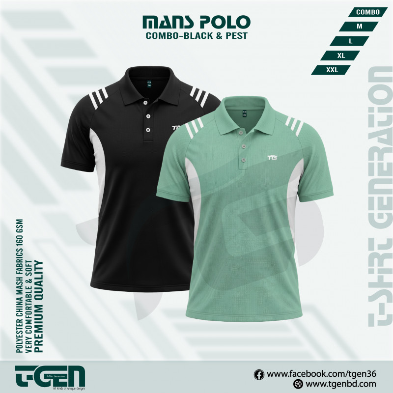 2PC Premium Comfort Mash Polo T-Shirt Combo -Black & Pest