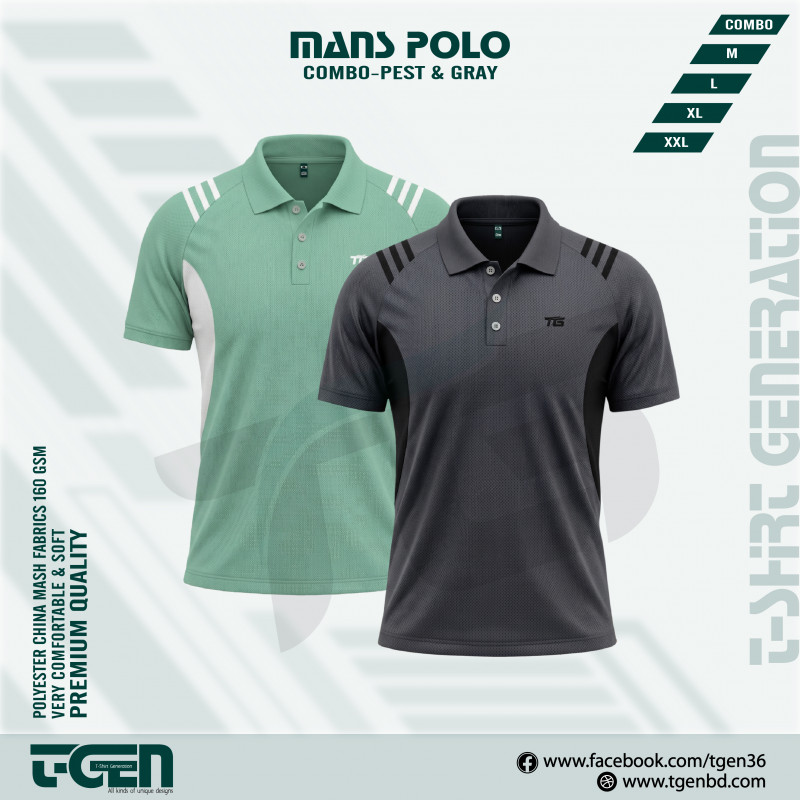 2PC Premium Comfort Mash Polo T-Shirt Combo -Gray & Pest