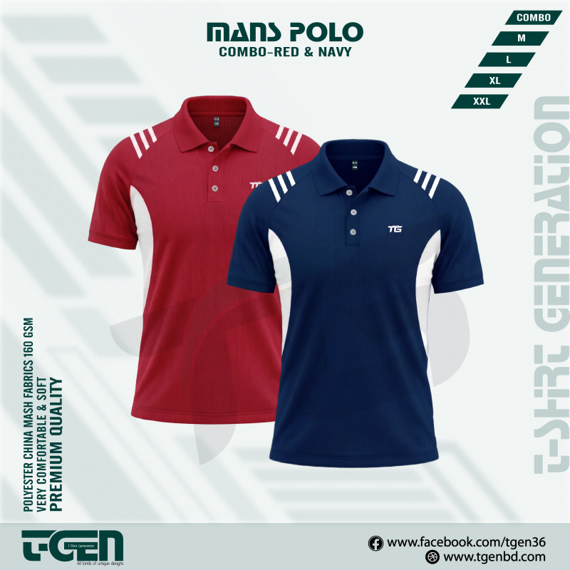 2PC Premium Comfort Mash Polo T-Shirt Combo -Red & Navy