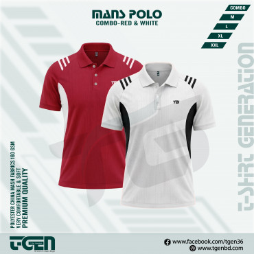 2PC Premium Comfort Mash Polo T-Shirt Combo -Red & White