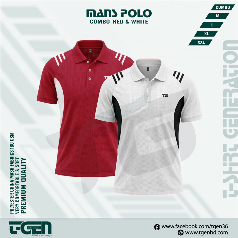 2PC Premium Comfort Mash Polo T-Shirt Combo -Red & White
