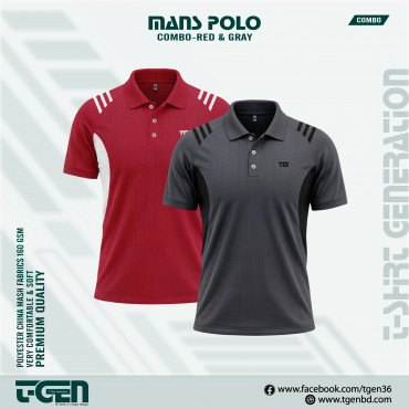Man's Polo 2 Pcs Combo-Red & Gray