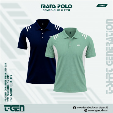 Man's Polo 2 Pcs Combo-Blue & Pest