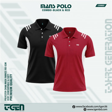 Man's Polo 2 Pcs Combo-Black & Red