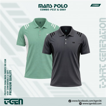 Man's Polo 2 Pcs Combo-Pest & Gray