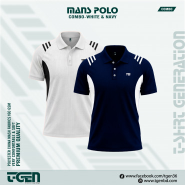Man's Polo 2 Pcs Combo-White & Blue