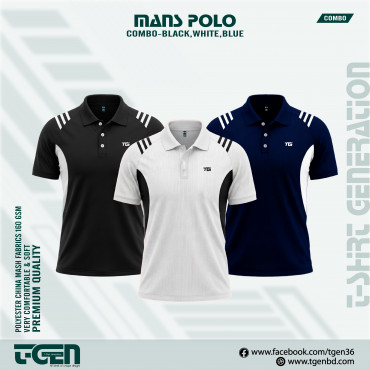 Man's Polo 3 Pcs Combo-BLACK,WHITE,BLUE