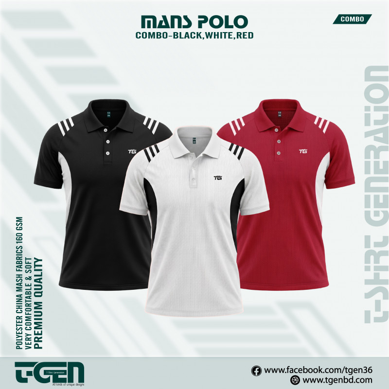 Man's Polo 3 Pcs Combo-BLACK,WHITE,RED
