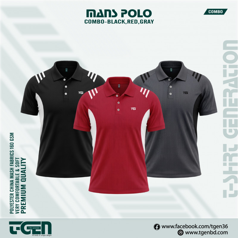 Man's Polo 3 Pcs Combo-BLACK,RED,GRAY