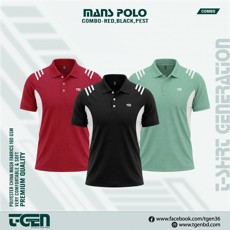 Man's Polo 3 Pcs Combo-RED,BLACK,PEST