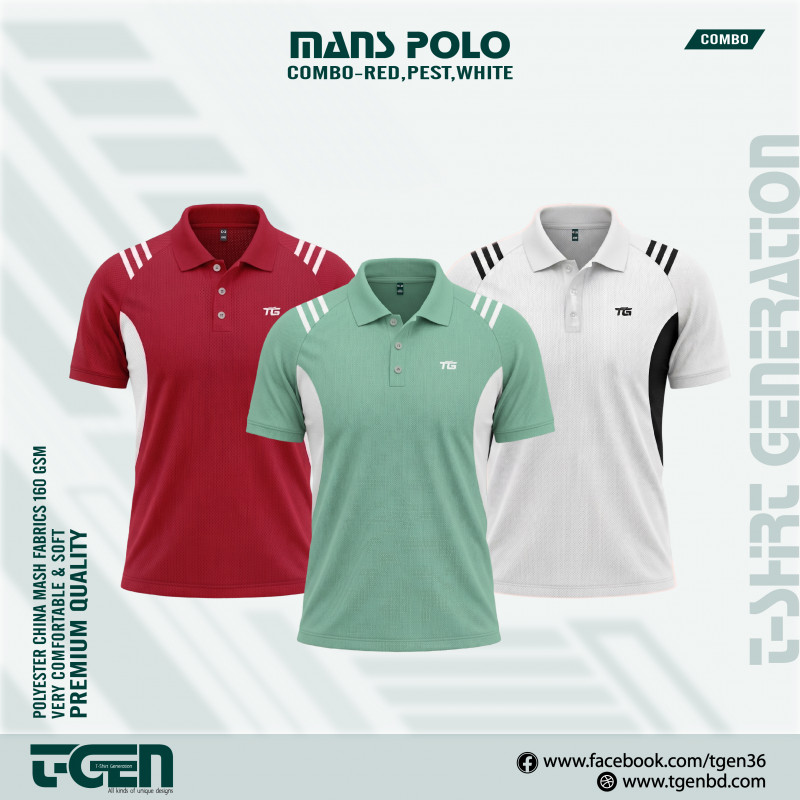 Man's Polo 3 Pcs Combo-RED,PEST,WHITE