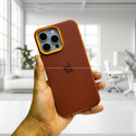 Premium Vegan leather With Camera Metal Bumper Case For iPhone 15 To 16 Pro Max