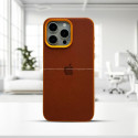 Premium Vegan leather With Camera Metal Bumper Case For iPhone 15 To 16 Pro Max