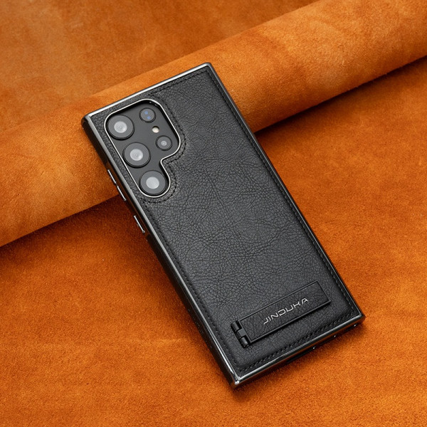Suitable all-inclusive Bracket Electroplated Business Leather Case For Samsung Galaxy S25 S24 S23 S22 Ultra 