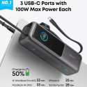 Anker Laptop Power Bank 25K mAh 165W, Built-In and Retractable Cables with Smart Display (A1695).