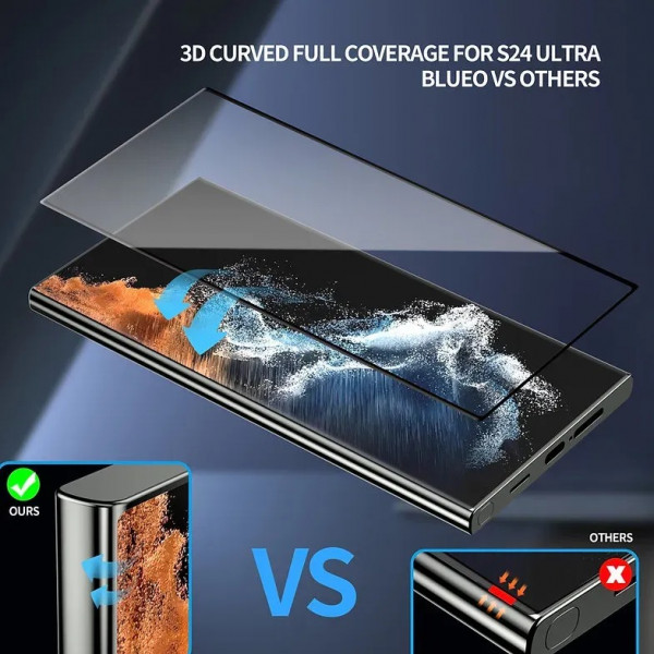 Blueo Full AB Glue 3d Curved Silk Tempered Glass for Galaxy S24 Ultra.