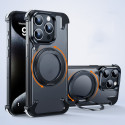 Creative Aluminum Metal Corner Bumper Frameless Phone Cover With Rotatable Ring Stand Phone Case for iPhone