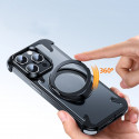 Creative Aluminum Metal Corner Bumper Frameless Phone Cover With Rotatable Ring Stand Phone Case for iPhone