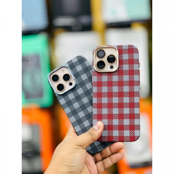 LUXO Life New Checkerboard Carbon Fiber Texture Cover for iPhone – Slim Magnetic Case with Metal Camera Frame