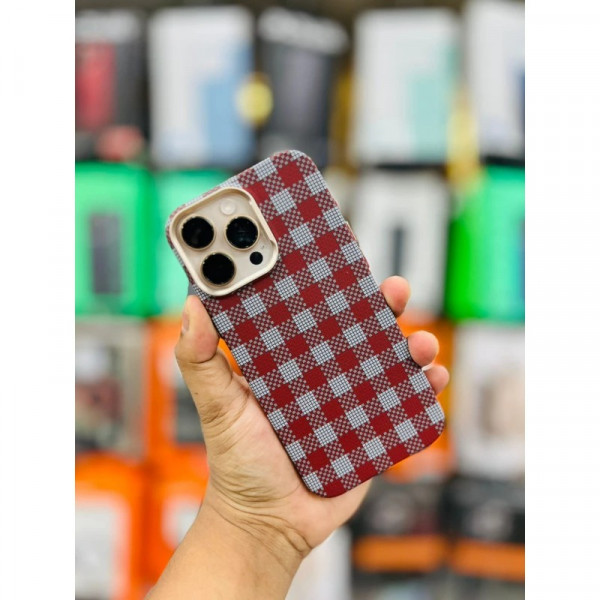 LUXO Life New Checkerboard Carbon Fiber Texture Cover for iPhone – Slim Magnetic Case with Metal Camera Frame
