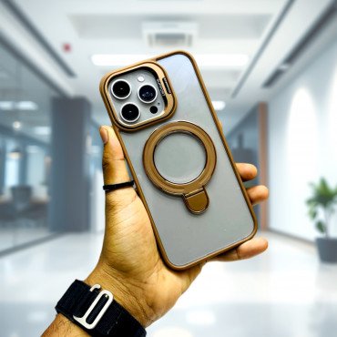 Premium Hard Rubber Bumper Camera & Magsafe Double Stand Case with Extra Lens Protector