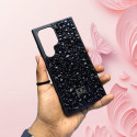 Swarovski Glossy Black Stone Side Bumper Rubber Case For Samsung Galaxy S24-Ultra S23-Ultra S22-Ultra