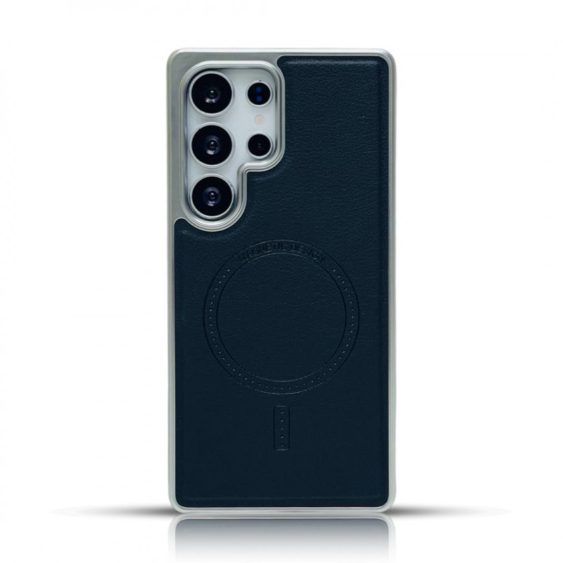 Luxury Business Plating Frame Leather Magnetic Wireless Charger Case For Samsung Galaxy S25 Ultra S24 Ultra