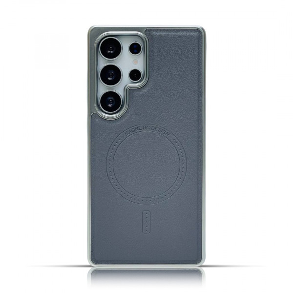 Luxury Business Plating Frame Leather Magnetic Wireless Charger Case For Samsung Galaxy S25 Ultra S24 Ultra