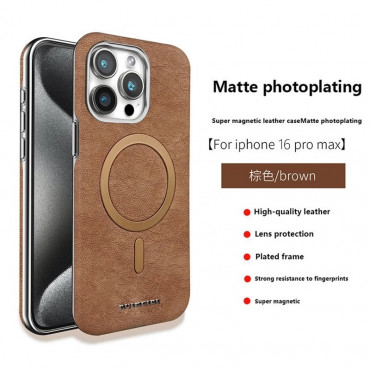 Suitable Plain Leather Electroplating Magnetic Wireless Charging Case For iPhone 