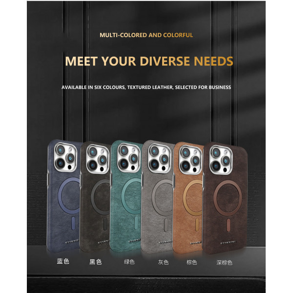 Suitable Plain Leather Electroplating Magnetic Wireless Charging Case For iPhone 