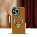 Luxury Leather Magnetic Wireless Charging Supported Metal Ring Stand Case For Iphone  16 To 16 Pro Max