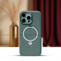 Luxury Leather Magnetic Wireless Charging Supported Metal Ring Stand Case For Iphone  16 To 16 Pro Max