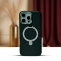 Luxury Leather Magnetic Wireless Charging Supported Metal Ring Stand Case For Iphone  16 To 16 Pro Max