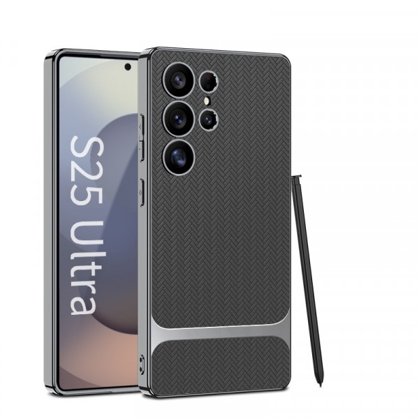 GKK Electroplating Leather Straw Mat Pattern Case For Samsung Galaxy Ultra Series  
