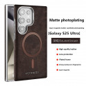 New Electroplating PU Leather Magnetic Case For Samsung S23 S24 S25 Ultra Wireless Charging Protective Cover