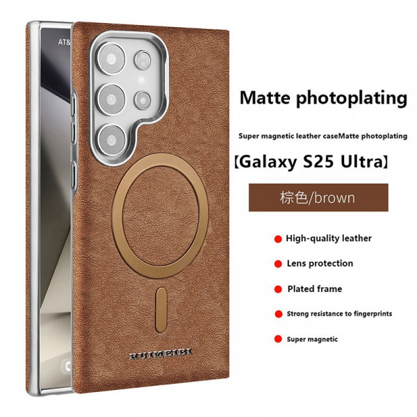 New Electroplating PU Leather Magnetic Case For Samsung S23 S24 S25 Ultra Wireless Charging Protective Cover