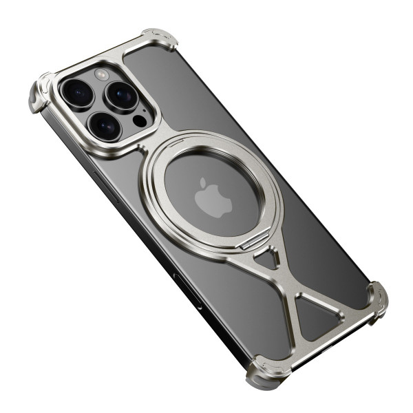 Aluminum Alloy Frameless Case With Rotatable Holder Magnetic Metal Case For iPhone 