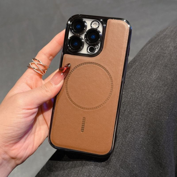 New Electroplating PU Leather Magnetic Case for iPhone With Glass Lens Film Shockproof Hard Cover