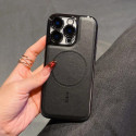 New Electroplating PU Leather Magnetic Case for iPhone With Glass Lens Film Shockproof Hard Cover