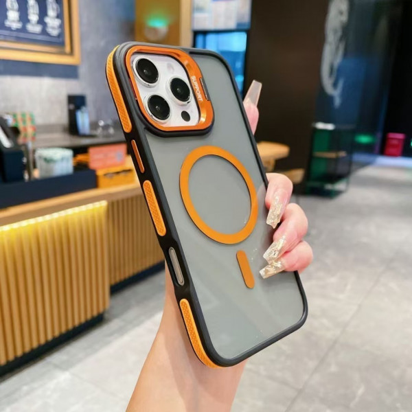 High-End anti-slip strip Contrast color lens holder magnetic Case For iPhone 
